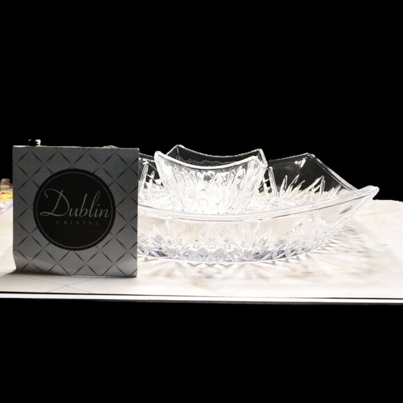 Godinger Shannon Chip And Dip Crystal NIB Parties Entertaining Serveware - Picture 1 of 6